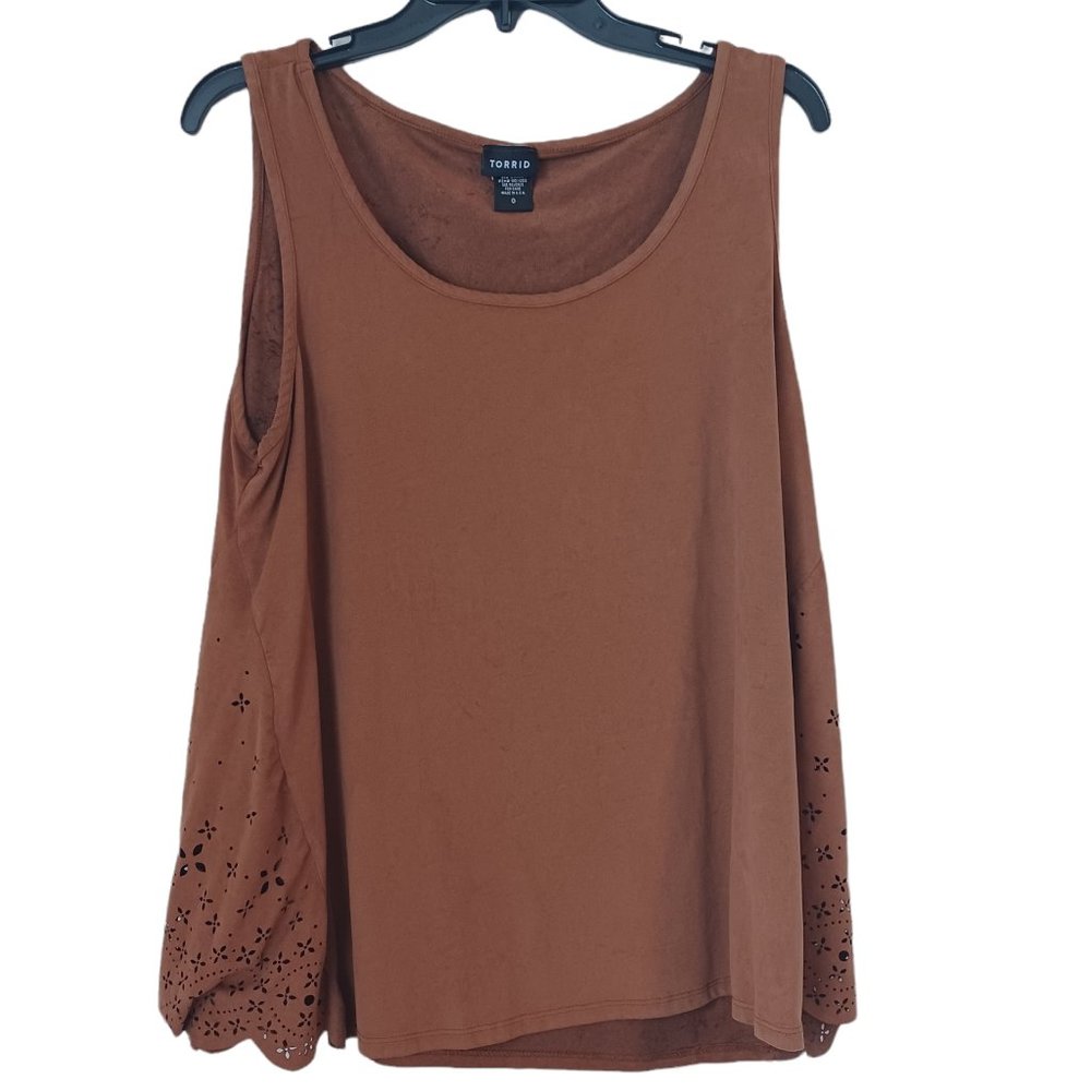 Torrid Floral Laser Cut Faux Suede Top